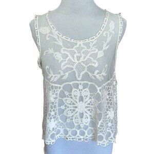 Astr The Label White‎ Lace Embroidered Sheer Tank Blouse Women Large Open Back